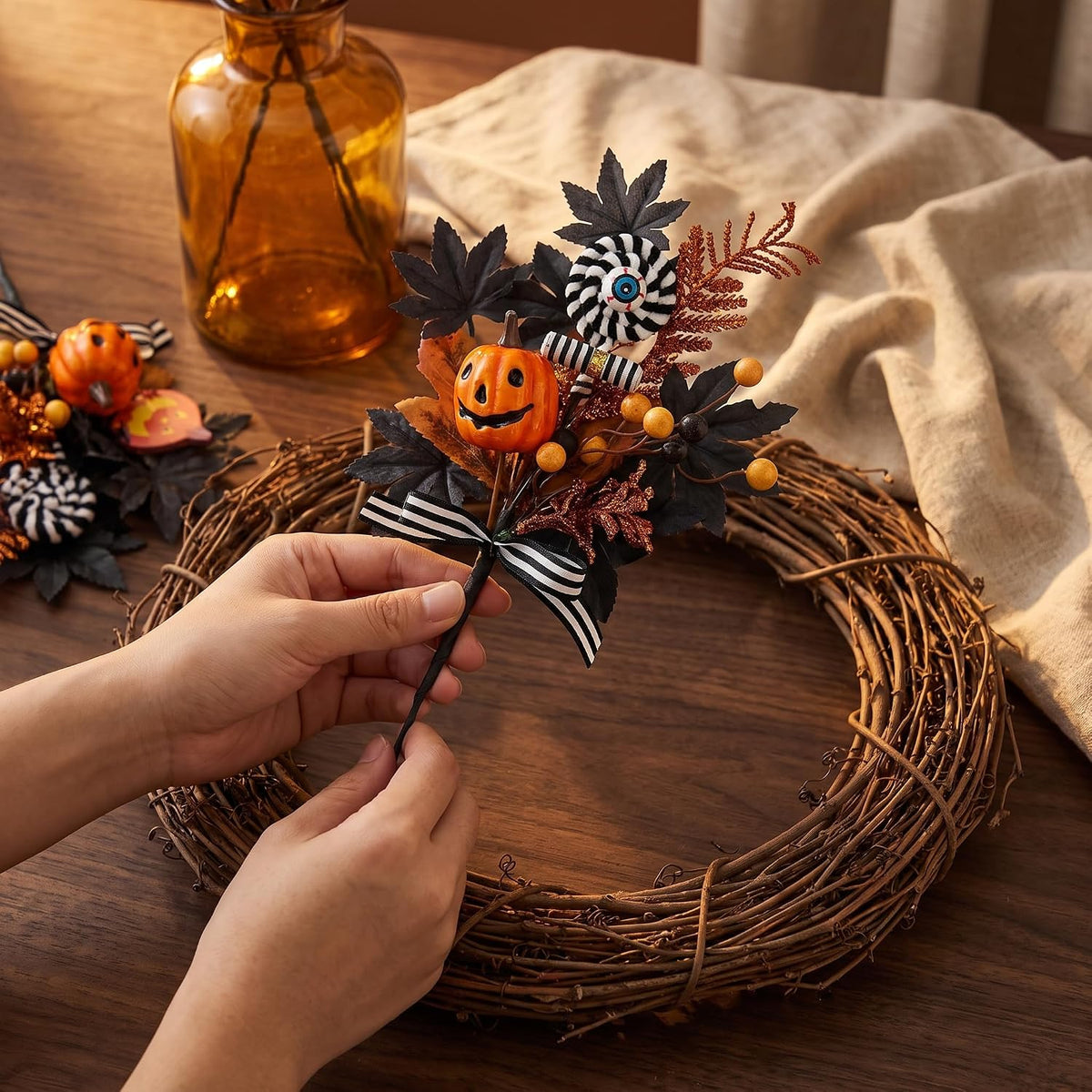 6 PCS Halloween Flowers Faux Pumpkin Floral Stems Festive Halloween Picks