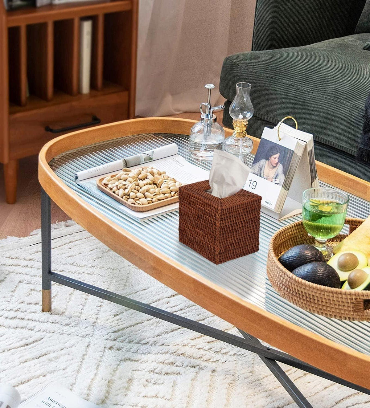 Livelab Natural Rattan Tissue Box Cover, Square Hand Woven Tissue Box Holder Tissue Box Case Organizer 5.5"X5.5"X5.7" Honey Brown