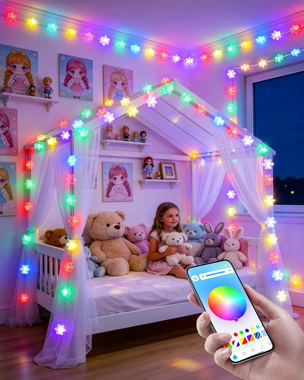 JMEXSUSS Smart Snowflake Lights for Christmas Decor, RGB Christmas Lights