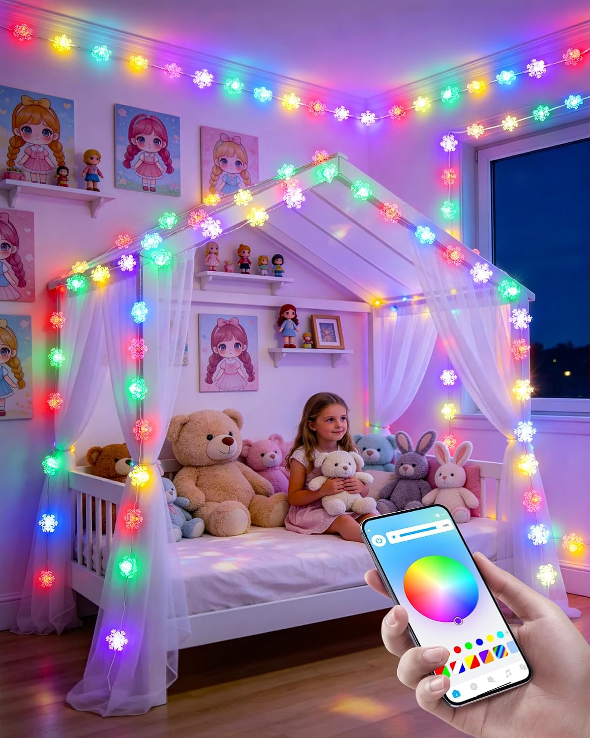 JMEXSUSS Smart Snowflake Lights for Christmas Decor, RGB Christmas Lights