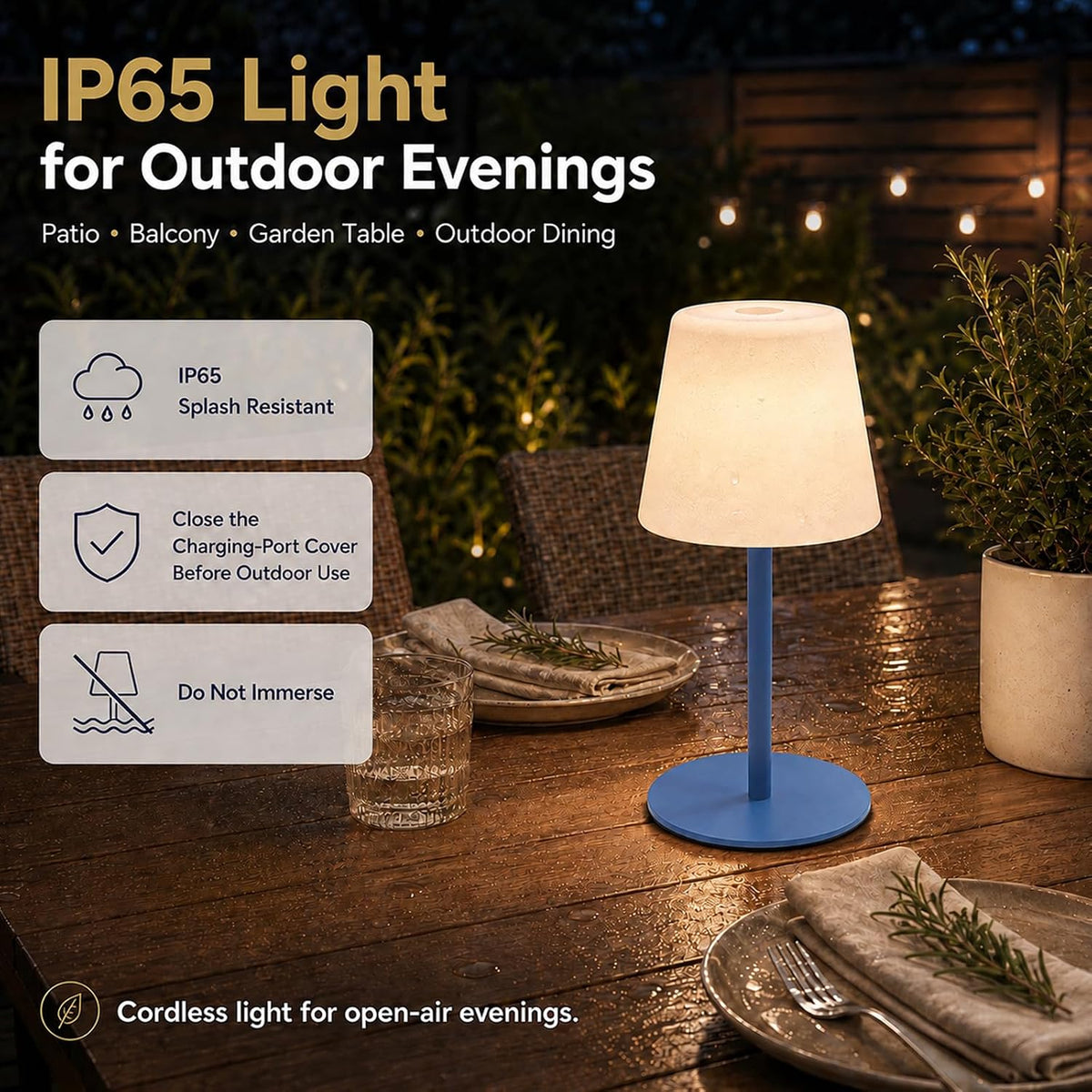 IP65 Waterproof Shower Lamp, Cordless Rechargeable Table Lamp, Blue