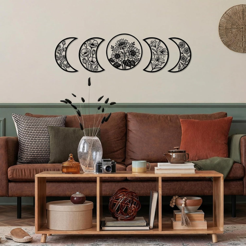 Sanwarm Wall Decor, 5 Pieces, Black Metal, for Home Celestial Witchy