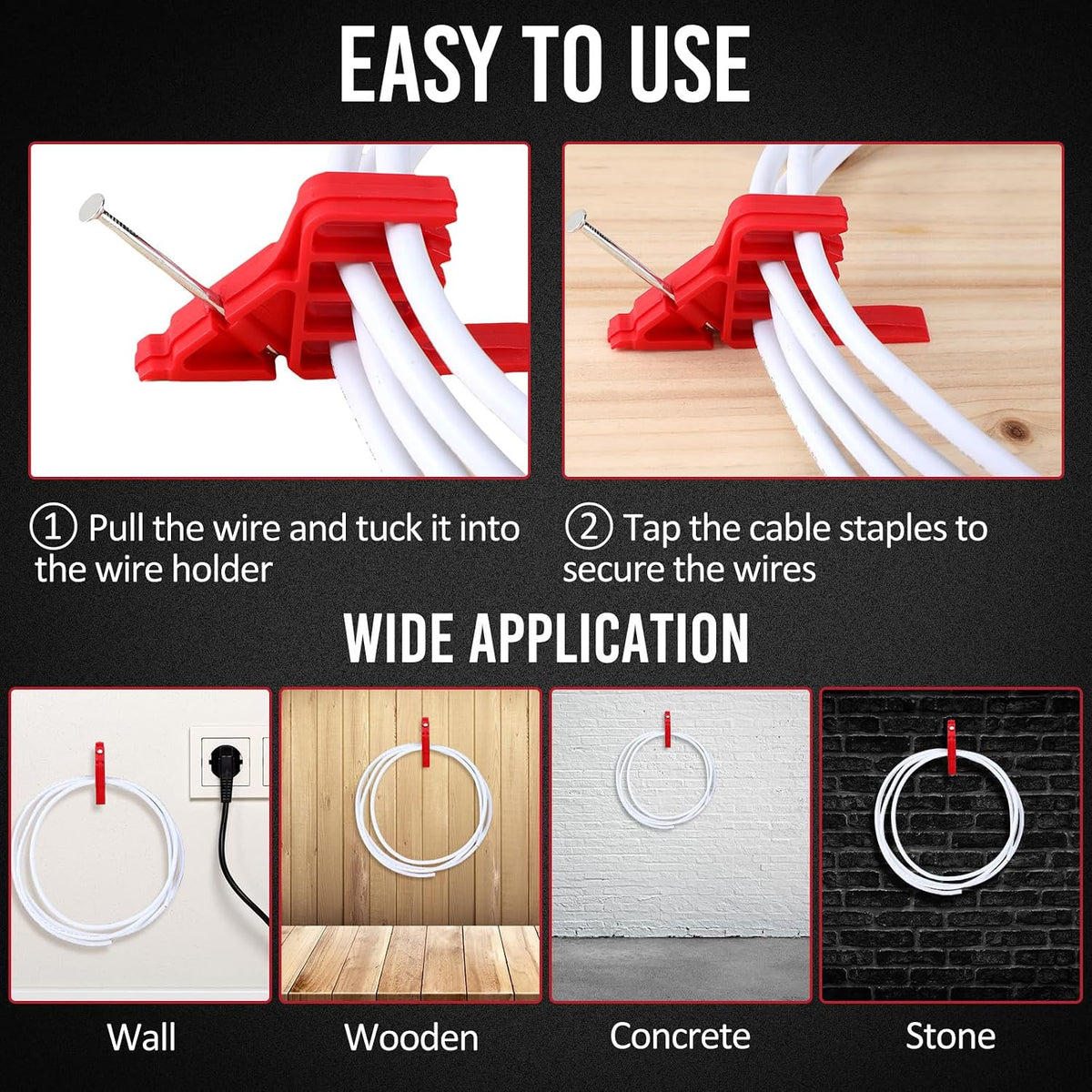 1 Pcs Cable Stacker Wire Staples, Plastic Clips with Nail, Red