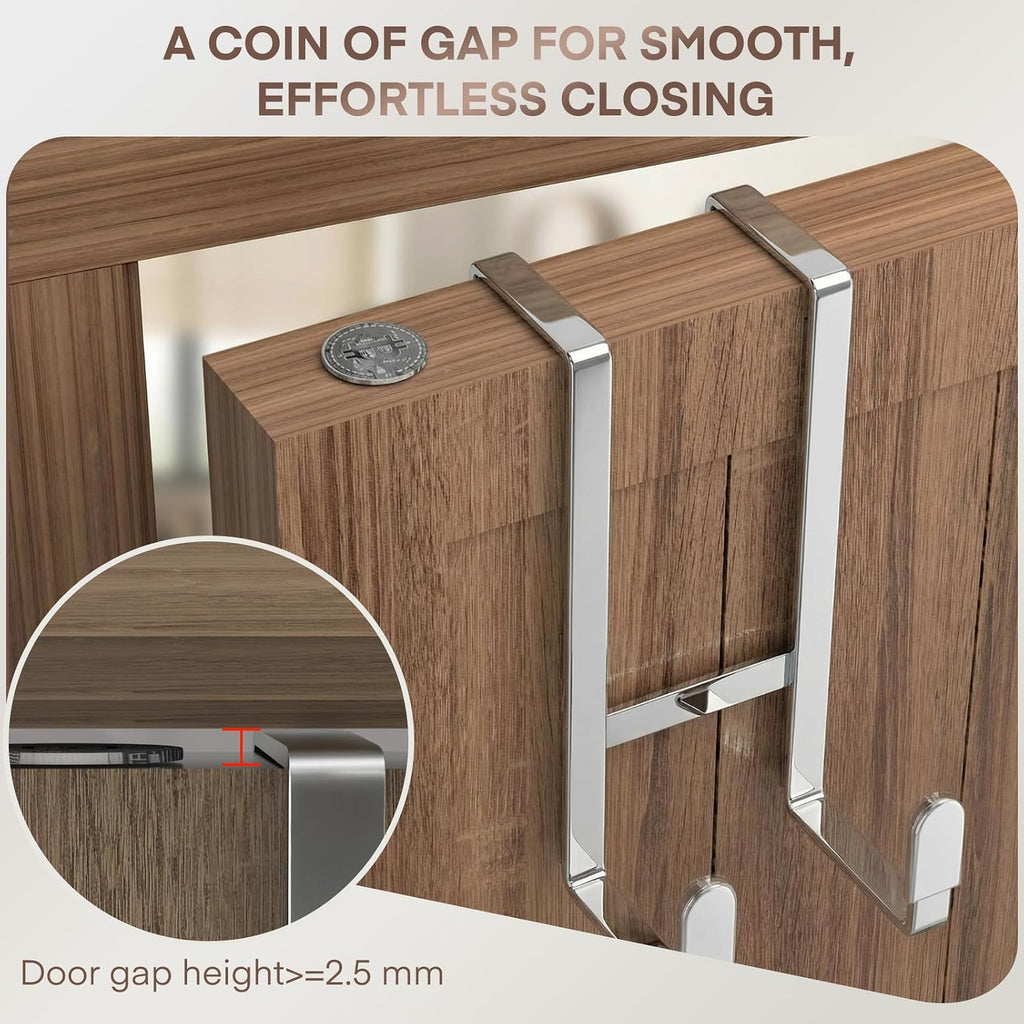 FYY 2 Packs Over The Door Hooks, Heavy Duty Door Hanger Hook, No Drill Wall Hooks for Hanging Coat, Towel, Bag in Bathroom, Closet Fits Most Doors Up to 1-7/8" Thickness （Silver）