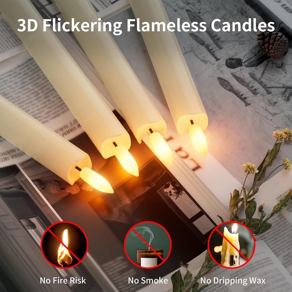 Rechargeable Flameless Taper Candles with Remote Real Wax Ivory 2Pcs