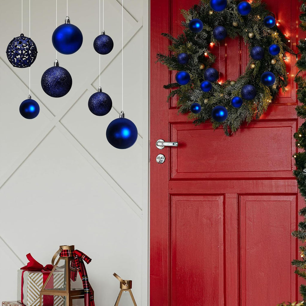 NJN 100Pcs Christmas Ball Ornament Set, Royal Blue Ornaments for Xmas Tree Decor Plastic Shatterproof Decorative Hanging Baubles for Holiday Party Wedding Tree Decoration