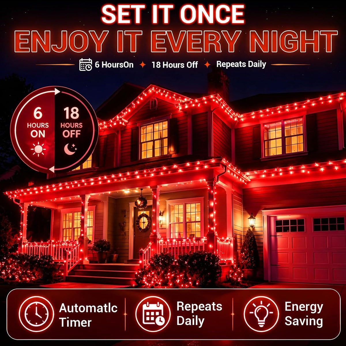 cshare Red String Lights, 32FT Plug in Halloween Lights Indoor Outdoor