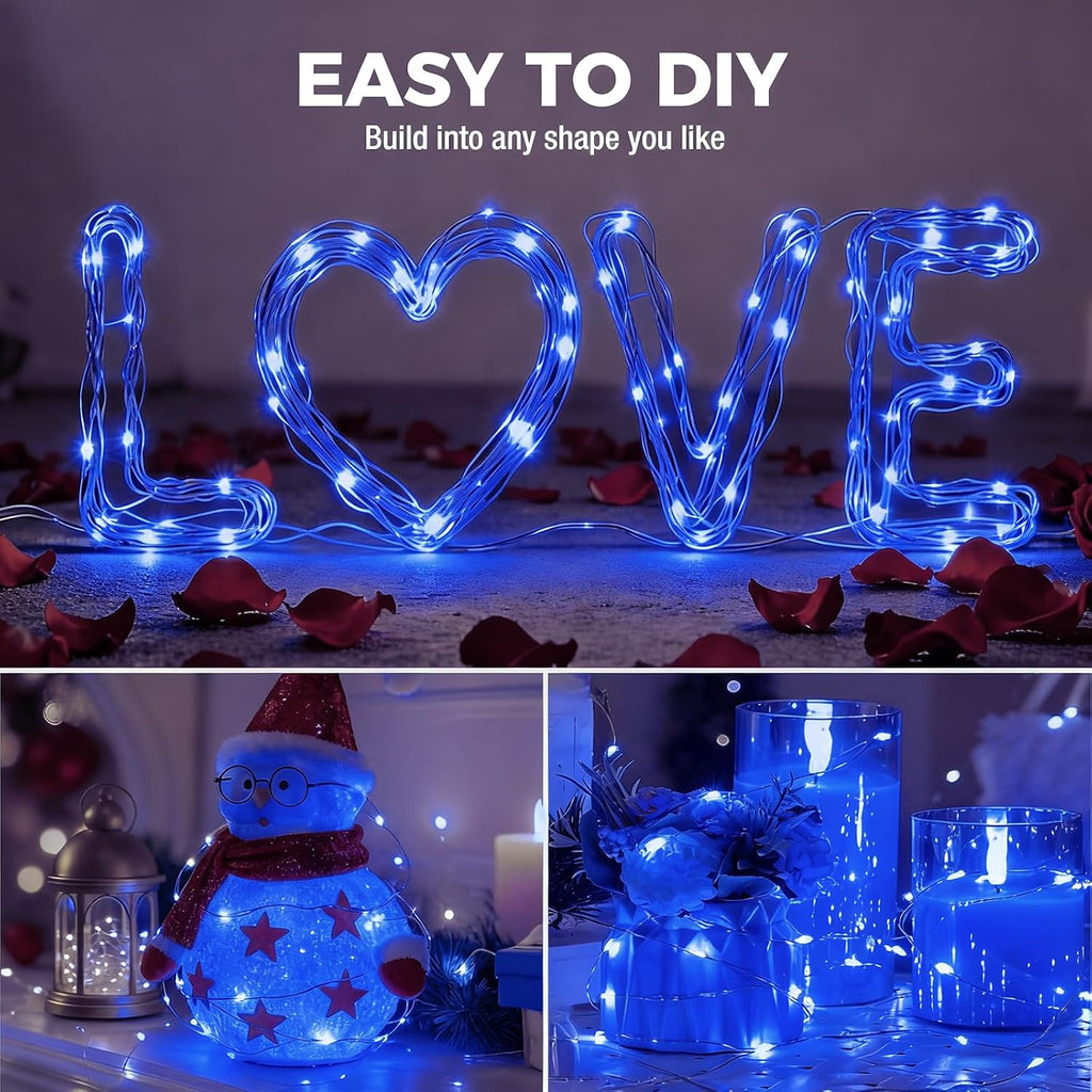 litogo 30 Pack 7FT 20 LED Fairy Lights Battery Operated, 3 Lighting Modes, Bulk Mini Twinkle String Lights Waterproof Silver Wire for Weddings Mason Jars Party Christmas Decorations-Blue