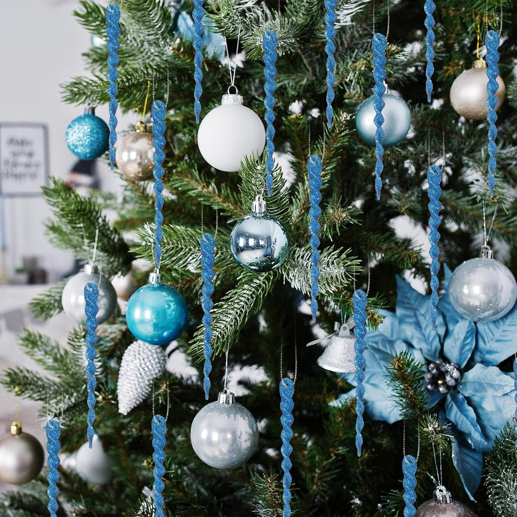 Boao 30 Pcs Christmas Plastic Icicle, Peacock Blue, 5.12 Inch