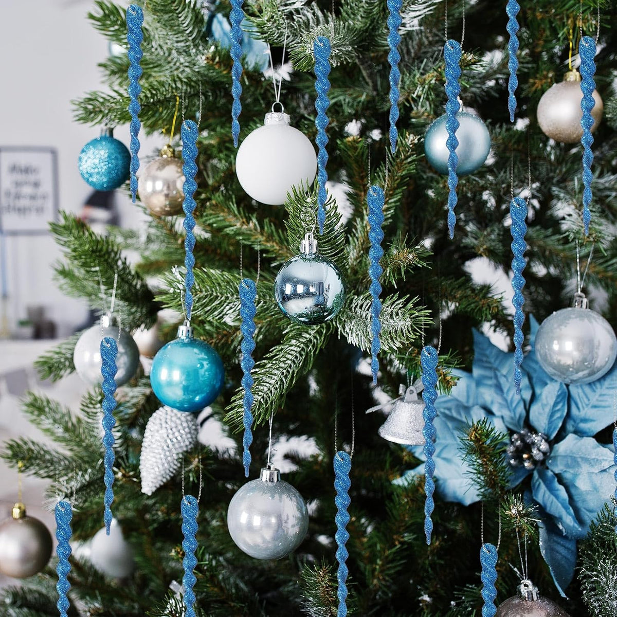 Boao 30 Pcs Christmas Plastic Icicle, Peacock Blue, 5.12 Inch