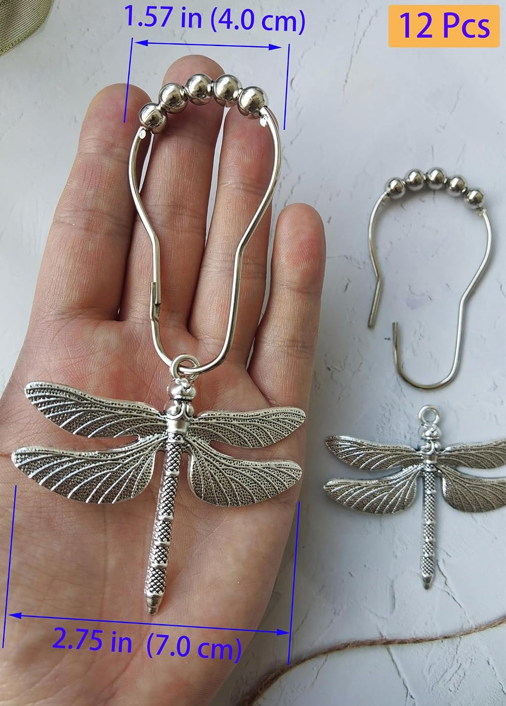 Dragonfly Shower Curtain Hooks - Decorative Shower Hooks for Shower Curtain