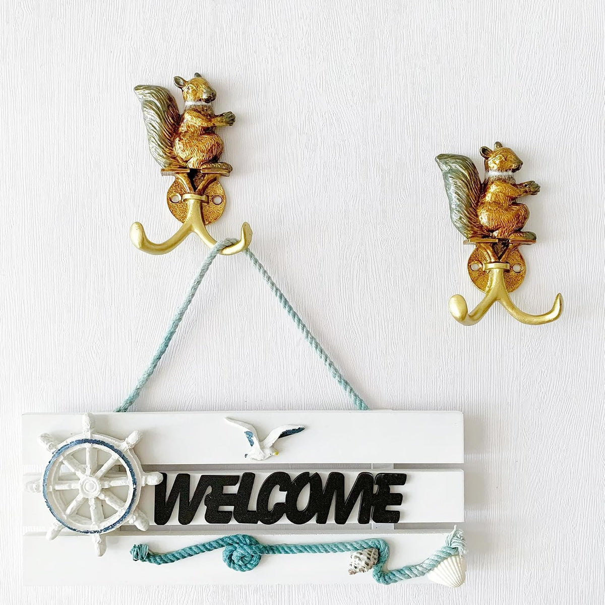 Vintage Squirrel Shaped Decorative Wall Hooks Rack Hangers for Hanging Clothes Coats Towels Keys Hats, 2 Pack Antique Metal Mounted Wall Hook