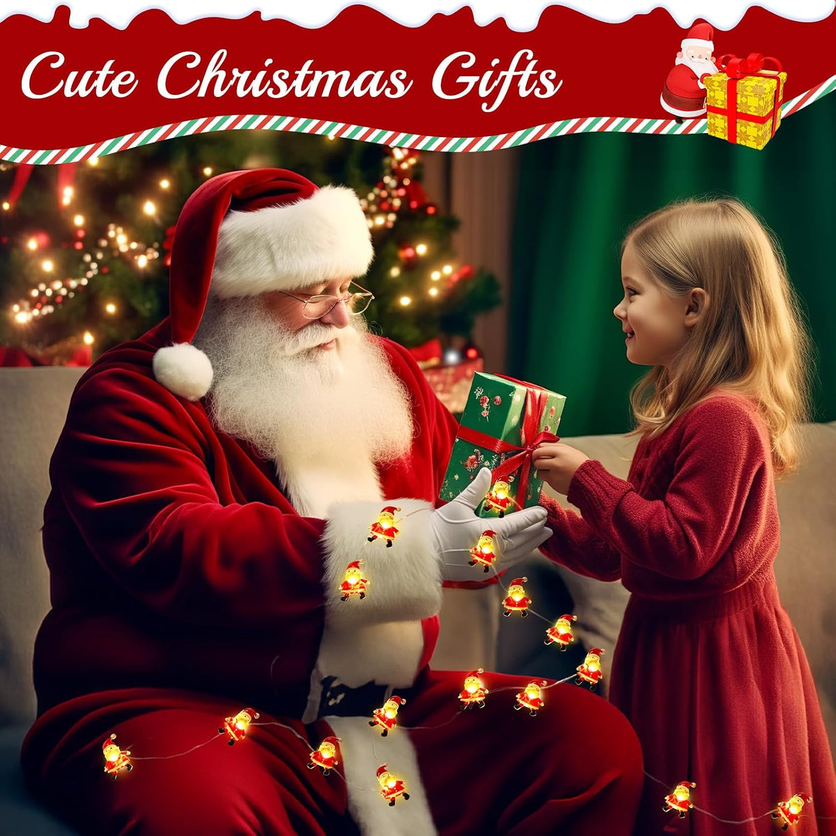 Coquimbo Christmas Decorations Indoor Lights, 10FT 30 LED Christmas Santa Claus Fairy String Lights Battery Operated for Xmas Tree Party Festive Holiday Cute Room Decor