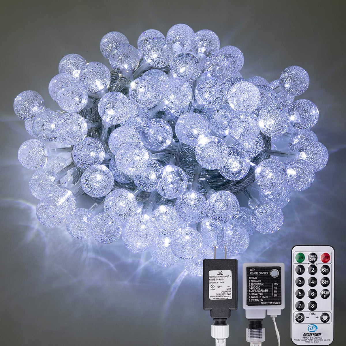 AWQ 100LED 49FT Globe Crystal Bubble Lights for Christmas Tree White