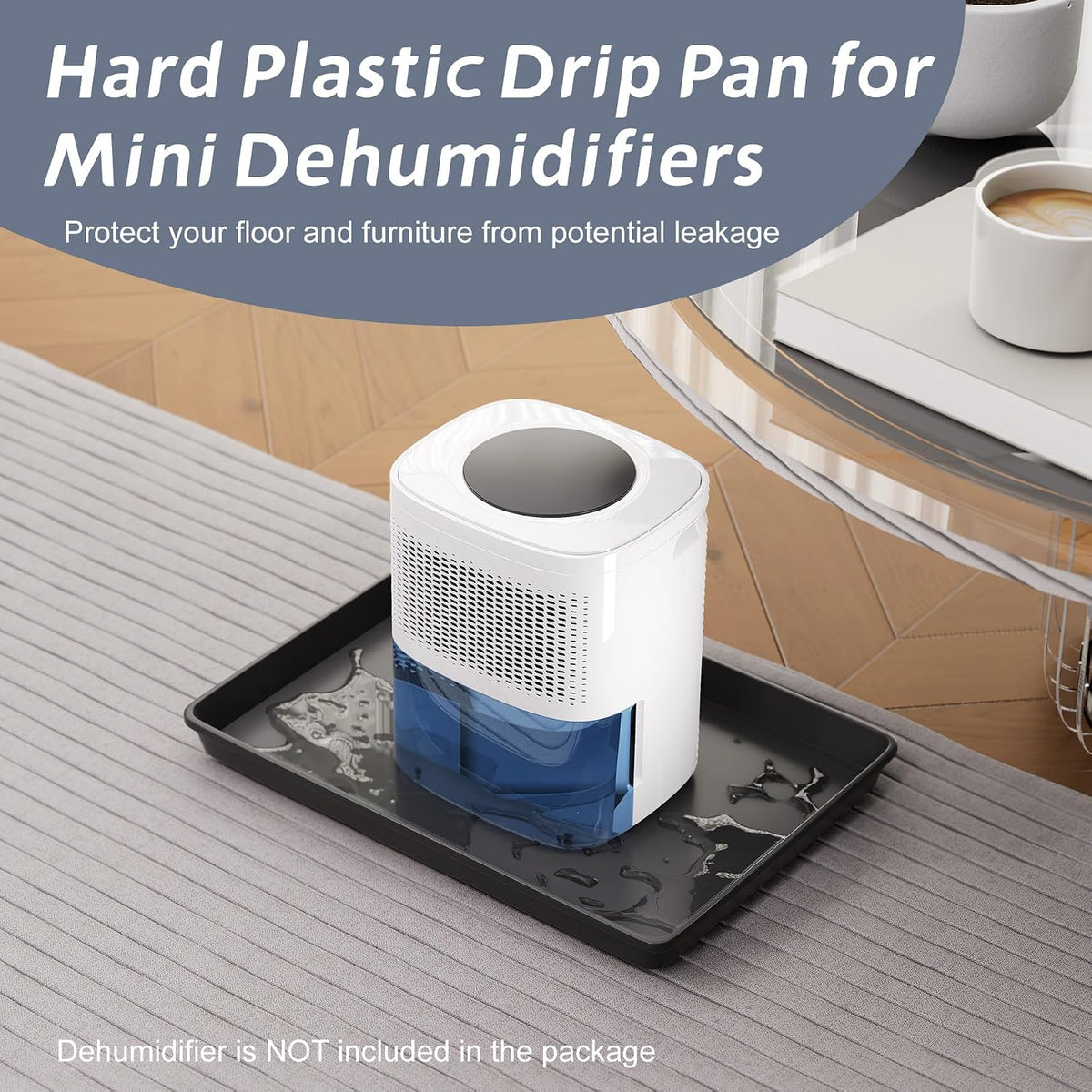 Flamorrow Dehumidifier Mat, Hard Plastic Drip Pan for Home and Basement Dehumidifiers, Dehumidifier Tray with Raised Edge for Leaks, Prevents Water from Pooling Underneath, Black, 13"x9"