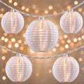 YULETIME White Lantern String Lights, 10 ct 3" Dia 7.6' White Wire Plug-in