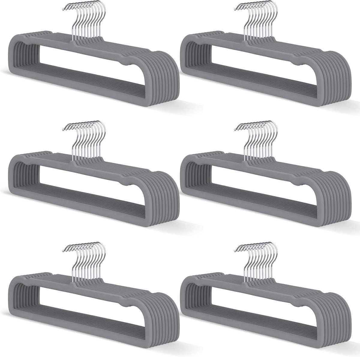 Small Size Gray Velvet Hangers 60 Pack, Slim Space Saving Pants Hangers for Closet Organizer, Rotating Hook, Non Slip Clothes Felt Hanger for Pants, Tank Top, Camisoles, Kids' Clothes