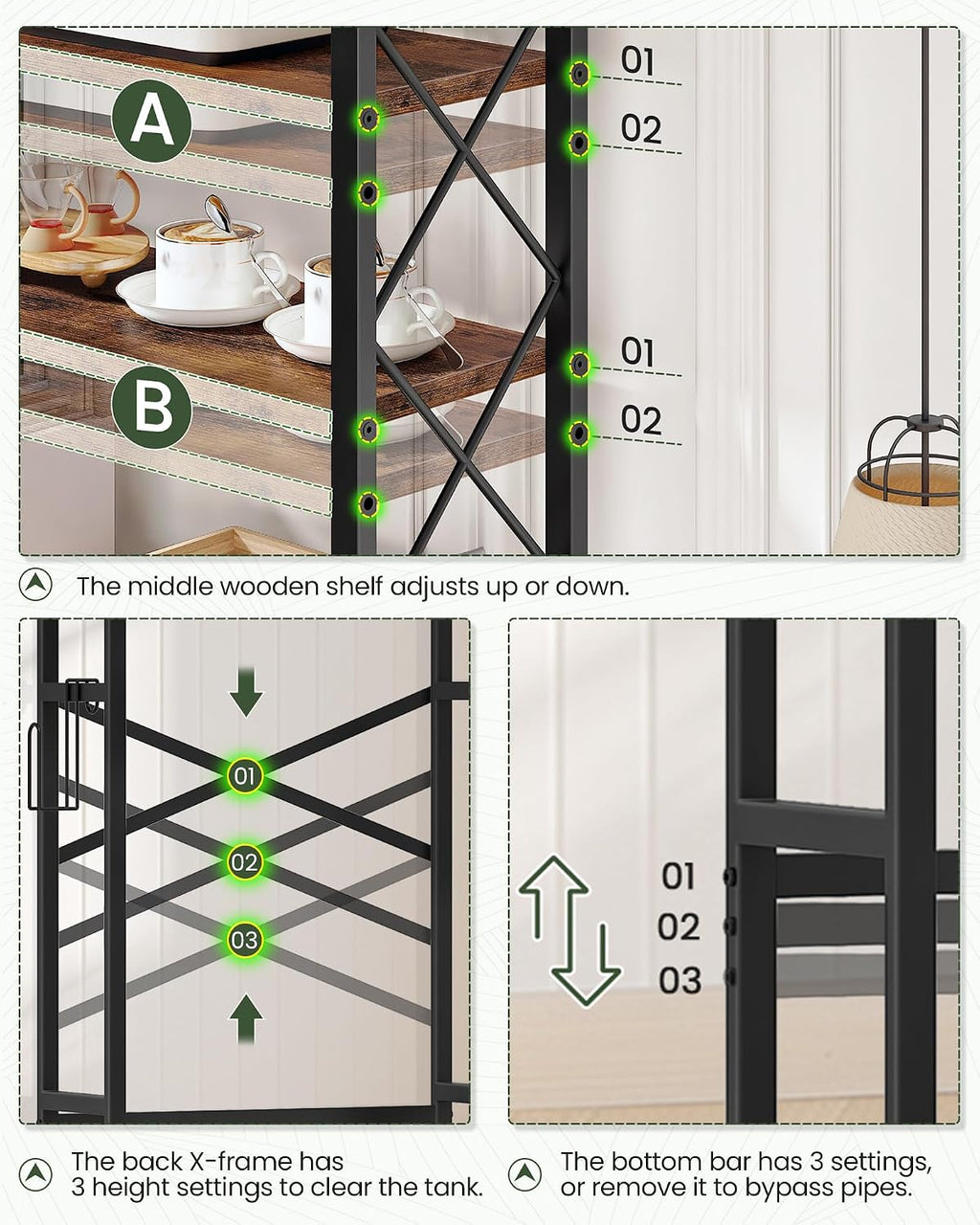 CHOEZON Over The Toilet Storage Rack, 4-Tier Bathroom Organizer Shelf, Over Toilet Storage with Wire Basket and Toilet Paper Holder, Adjustable Shelves, for Bathroom, Rustic Brown and Black TTS03BF