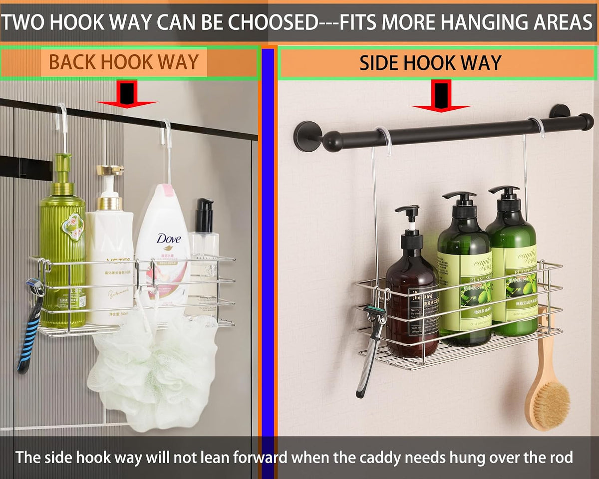 1-Tier Shower Caddy Hanging Shower Rack with Hooks Over The Door