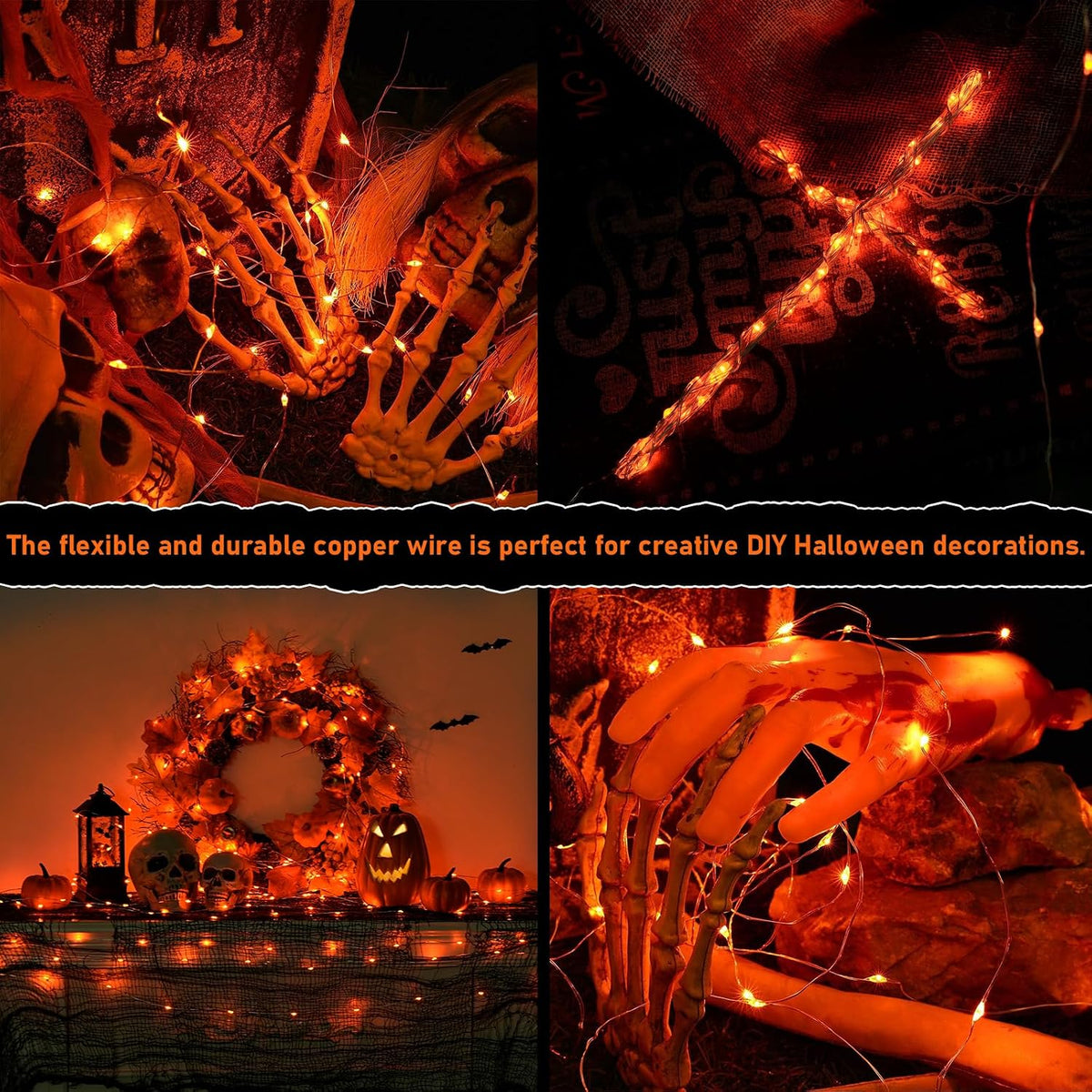 JMEXSUSS 8 Pack 50 LED Orange Halloween Lights Battery Operated