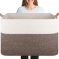 OIASKET 108L Cotton Rope Storage Basket for Living Room and Bedroom 25"x16"x16" Woven Laundry Basket, Heavy Duty Bin for Blankets, Pillows & Toys, Pet-Safe & Scratch-Free, Dark Brown and White