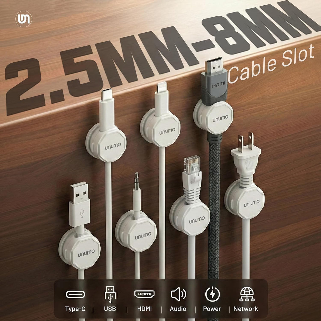 6 Pack Magnetic Cable Clips, Cord Holder, Under Desk Cable Management, UNUMO Adhesive Wire Holder Keeper Organizer for Home Office Desk Phone Car Wall Desktop Nightstand (White)