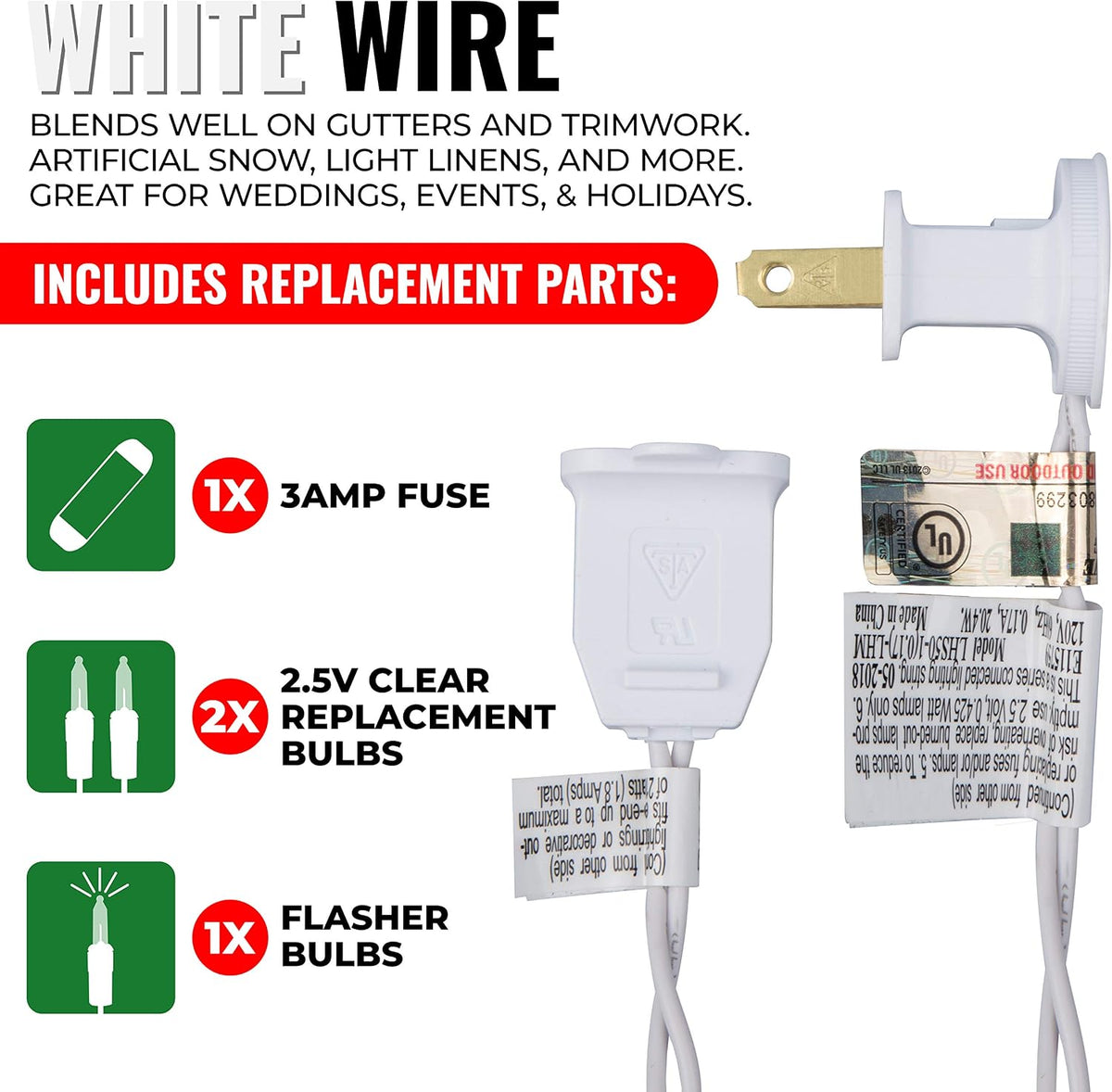 612 Vermont 50 Red Incandescent Christmas Lights on a White Wire String