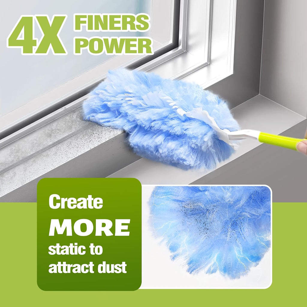 Heavy Duty Duster Refills Compatible with Swiffer, Duster Kit with 30 PCS Refills & 1 Handle, 360° Dusters with 4X Microfibers for Dusting Ceiling Fans, Electronics, Furniture, Blinds