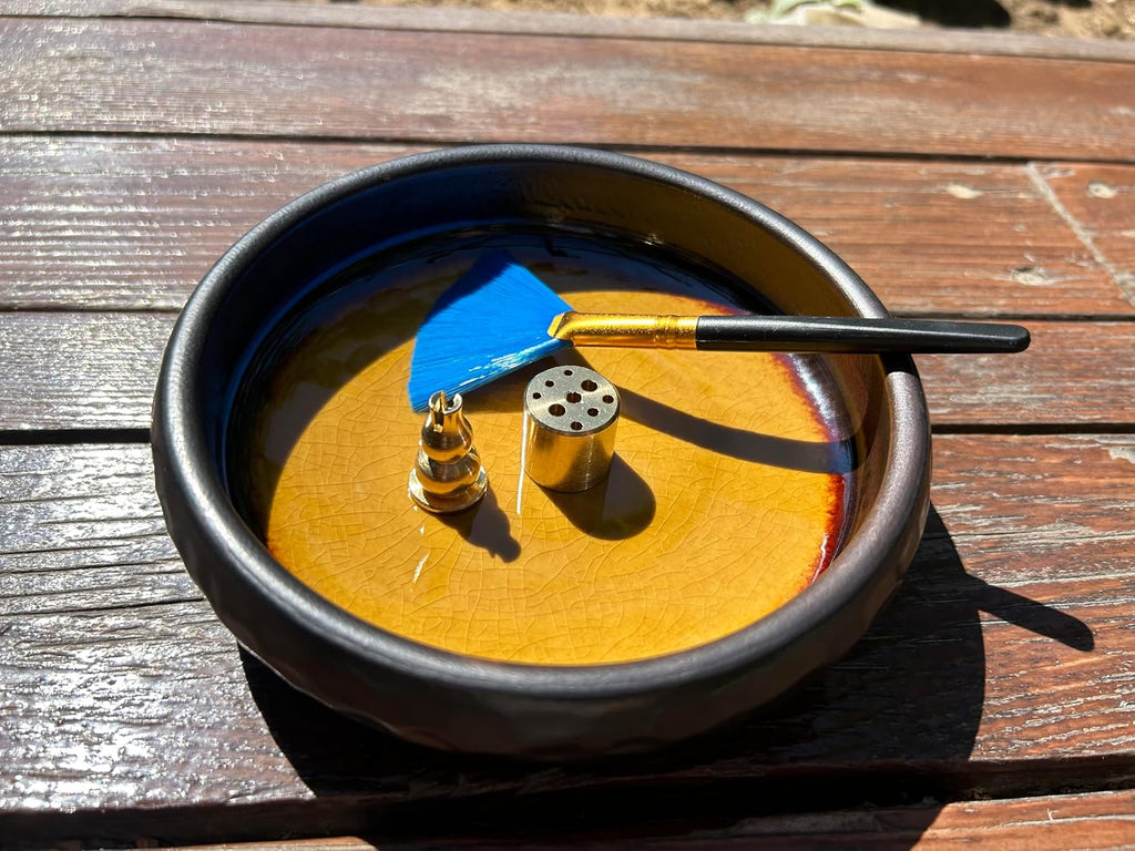 6 Inch Japanese Incense Holder Stick,Ceramic Handmade Crack Yellow Glaze