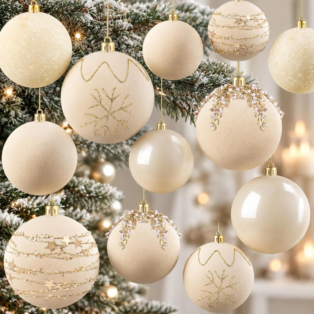 Syhood 12 Pcs White Velvet Christmas Ball 3.15 Inch Flocked Ornament