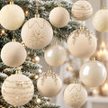 Syhood 12 Pcs White Velvet Christmas Ball 3.15 Inch Flocked Ornament