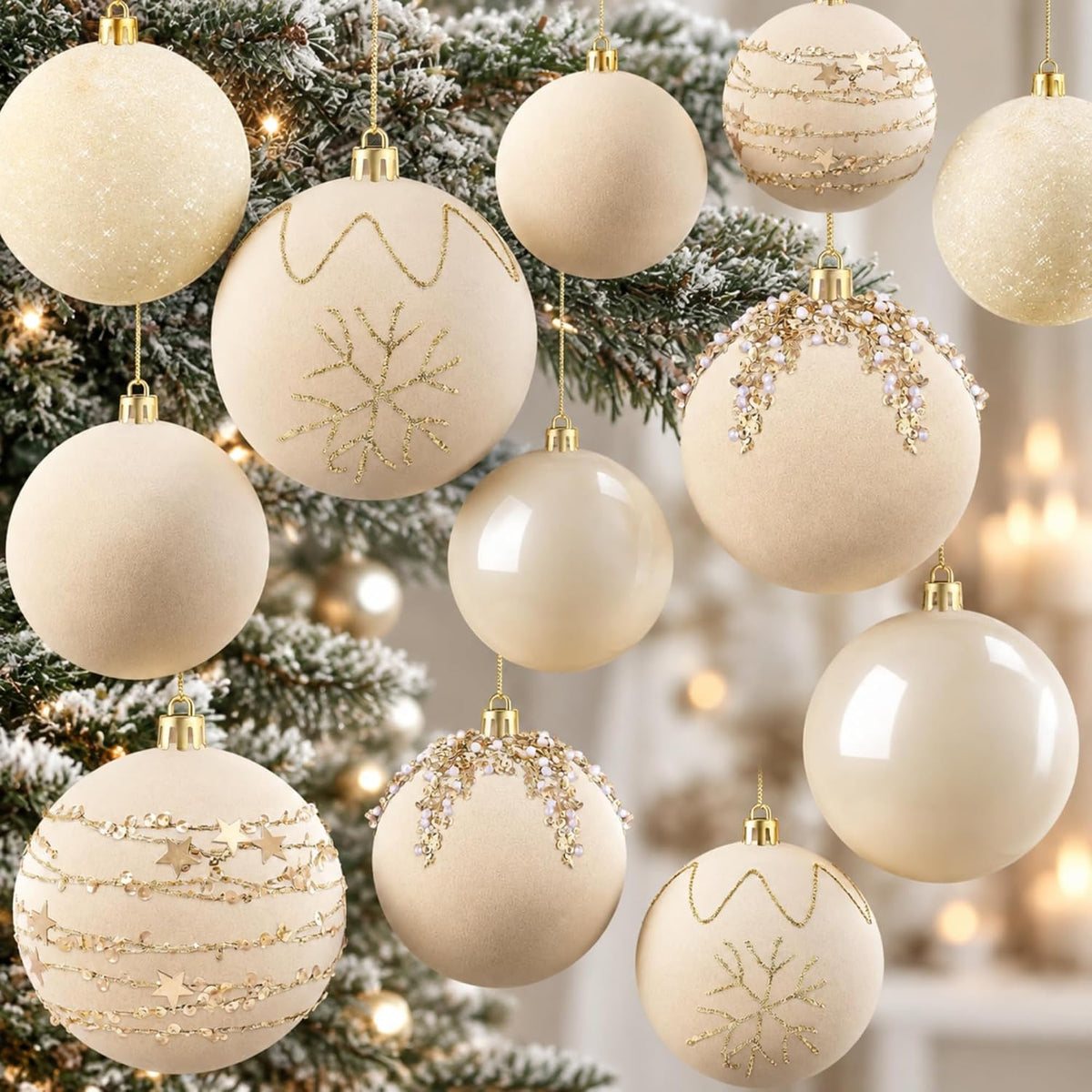 Syhood 12 Pcs White Velvet Christmas Ball 3.15 Inch Flocked Ornament