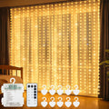 echosari Curtain Lights Battery Operated 9.8 x 9.8Ft with Timer Warm White