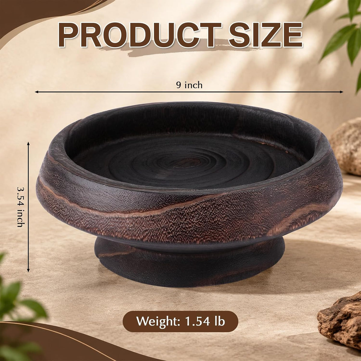 Wooden Fruit Bowl with Footed Base for Kitchen Counter
