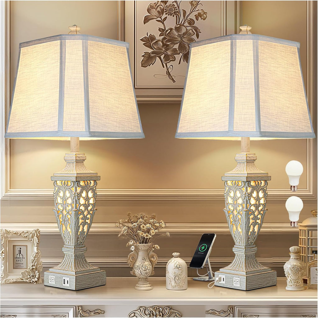 Scenekoy 28.5" Resin Table Lamps with Night Light for Bedroom Living Room