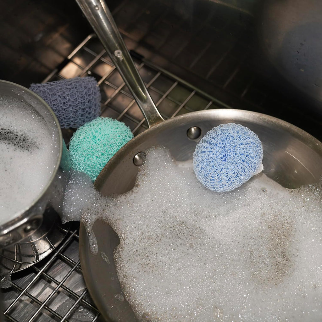 Fox Run Mesh Dish Scrubber Set, 3 Multicolor Polyester Kitchen Cleaners
