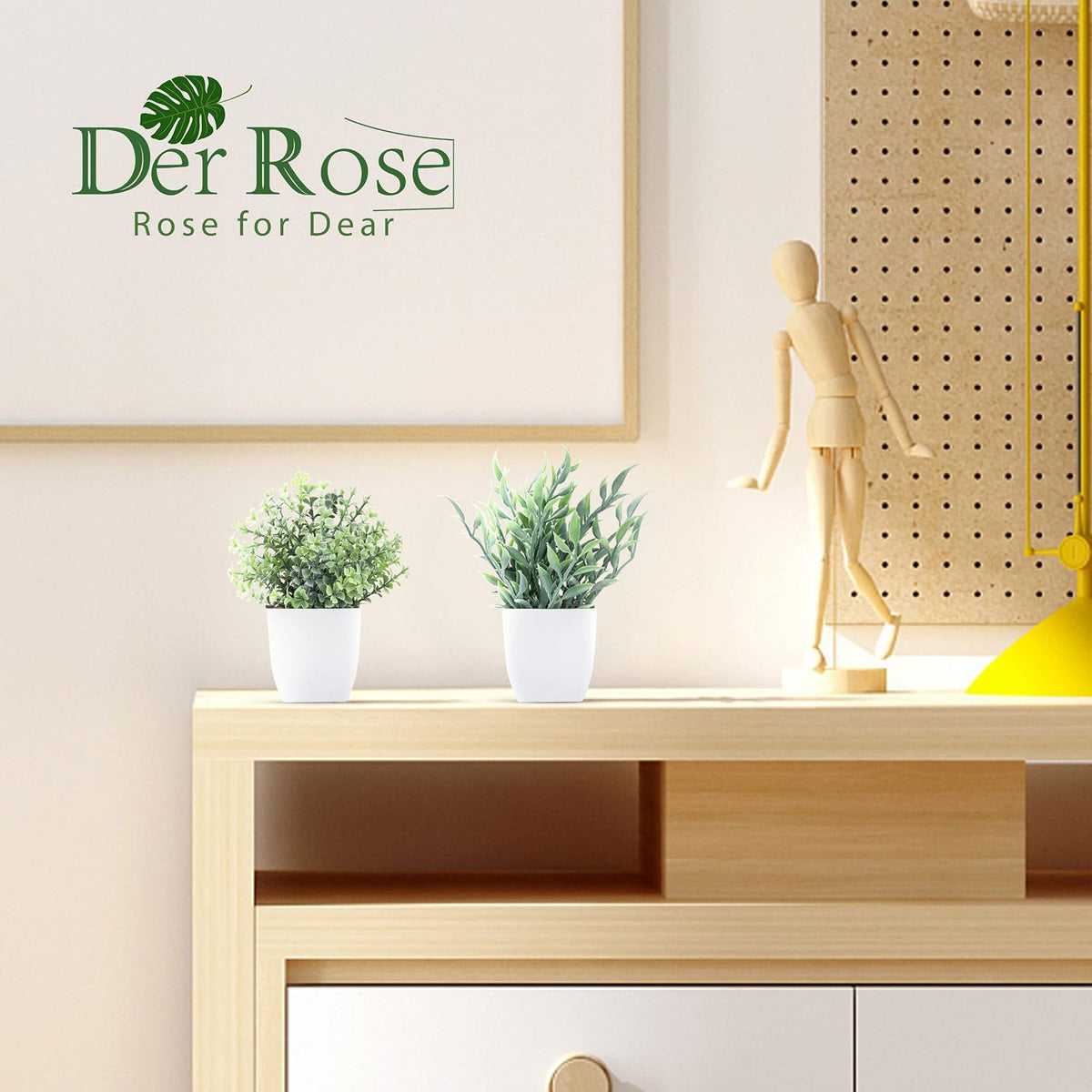 Der Rose 2 Pack Faux Plants Indoor Mini Plants for Desk Decor