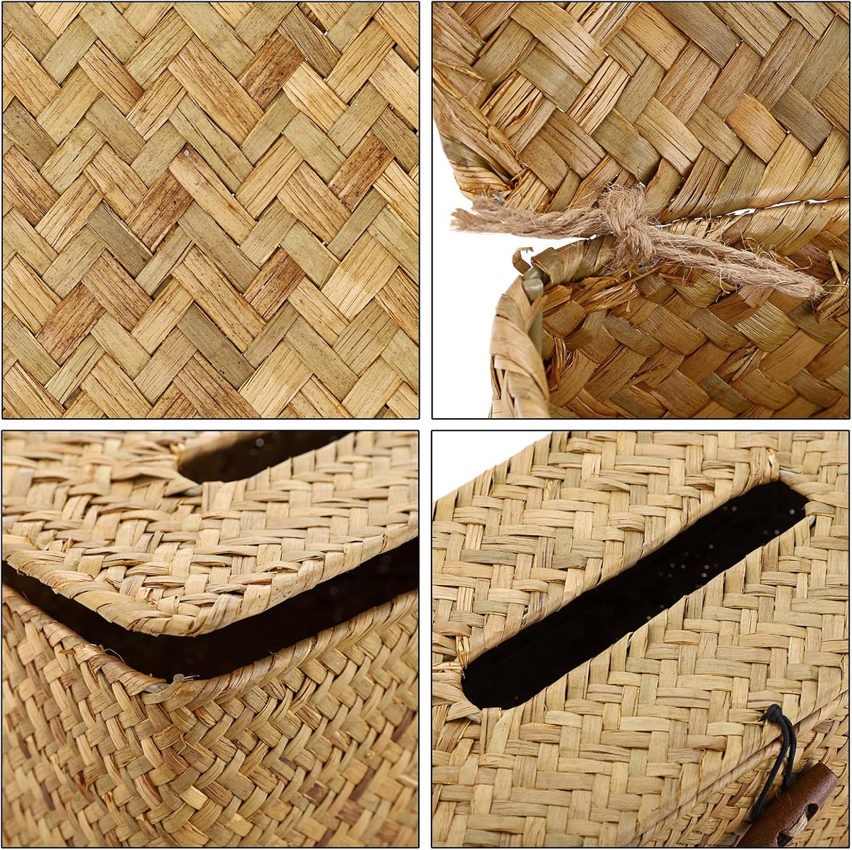 Sumnacon Tissue Box Cover Rectangle Seagrass Woven Tissue Box Holder,Yellow