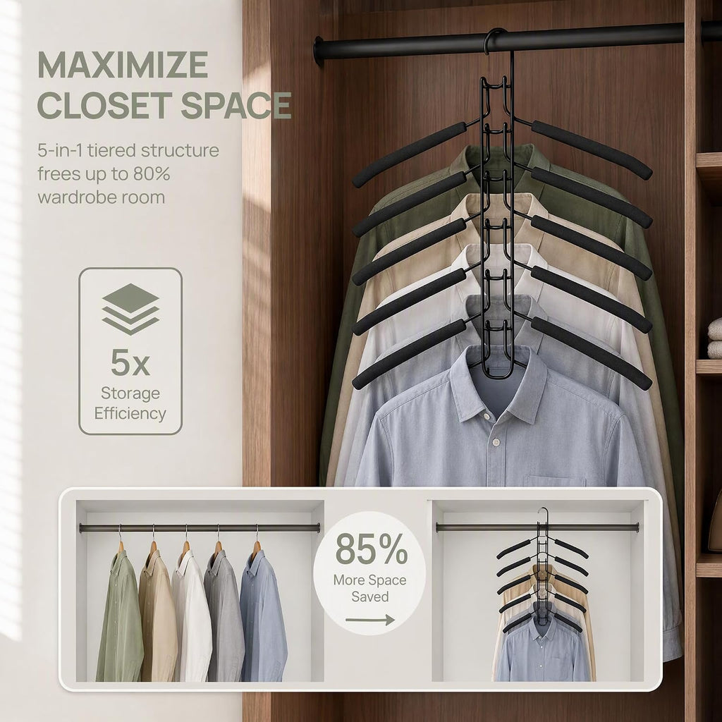 Space Saving Hangers 2 Pack, 5-Tier Detachable Clothes Hangers
