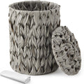Ctosree 1.3 Gal Boho Wicker Trash Can with Lid, Grey