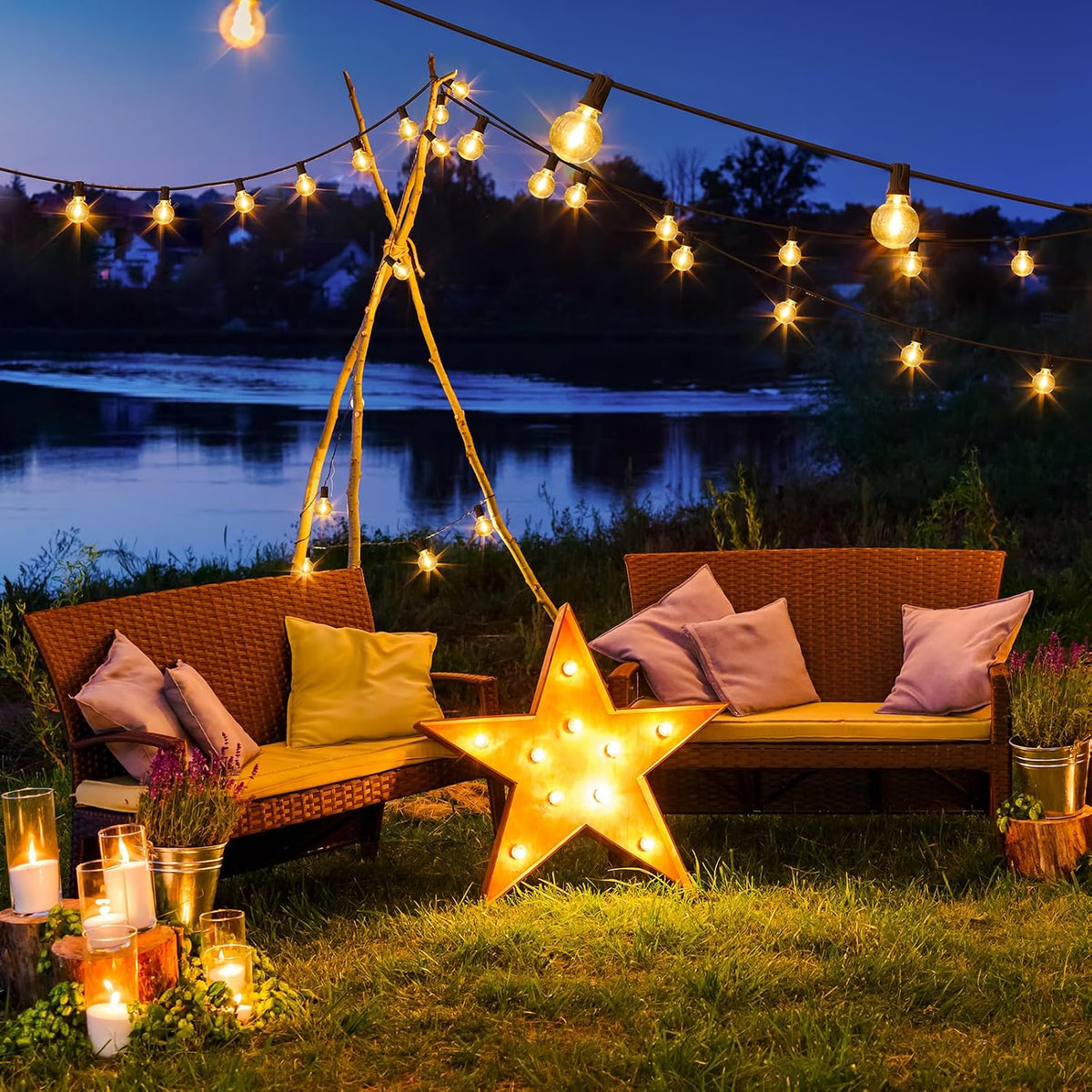 Mlambert 100Ft LED Outdoor String Lights, Dimmable G40 Globe Patio Lights with 50+3 Waterproof Shatterproof Bulbs for Backyard Porch-Brown Cord 1 Pack