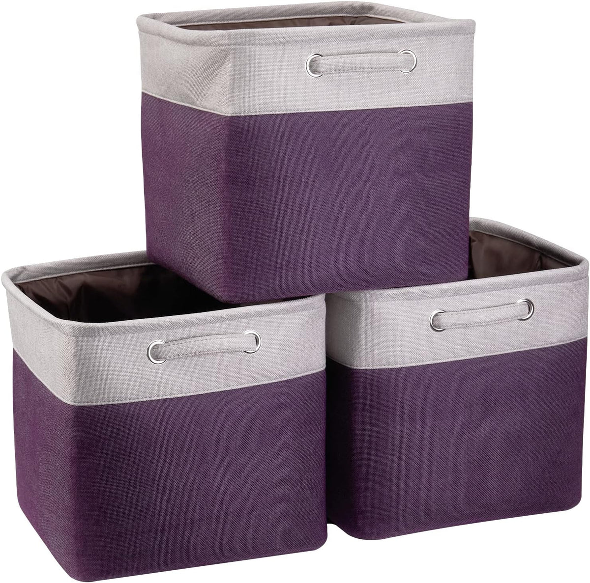 13 Inch Cube Storage Bins Purple - 3-Pack Purple Storage Cubes with Handles, 13x13x13 Fabric Storage Bins, Foldable Dark Purple Storage Baskets for Shelves, Cloth Organizer Cube Bins
