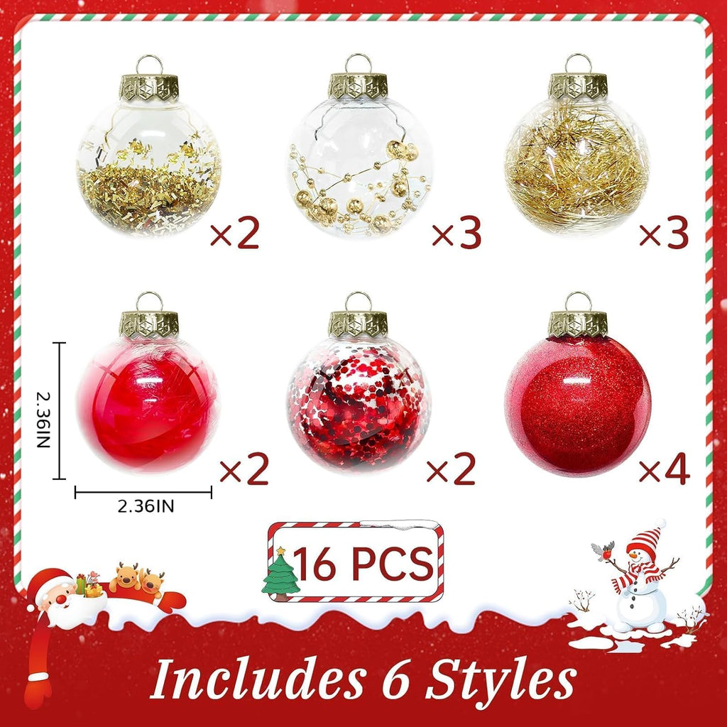 16 Piece Christmas Ball Ornaments Set, Clear Unbreakable Tree Decor