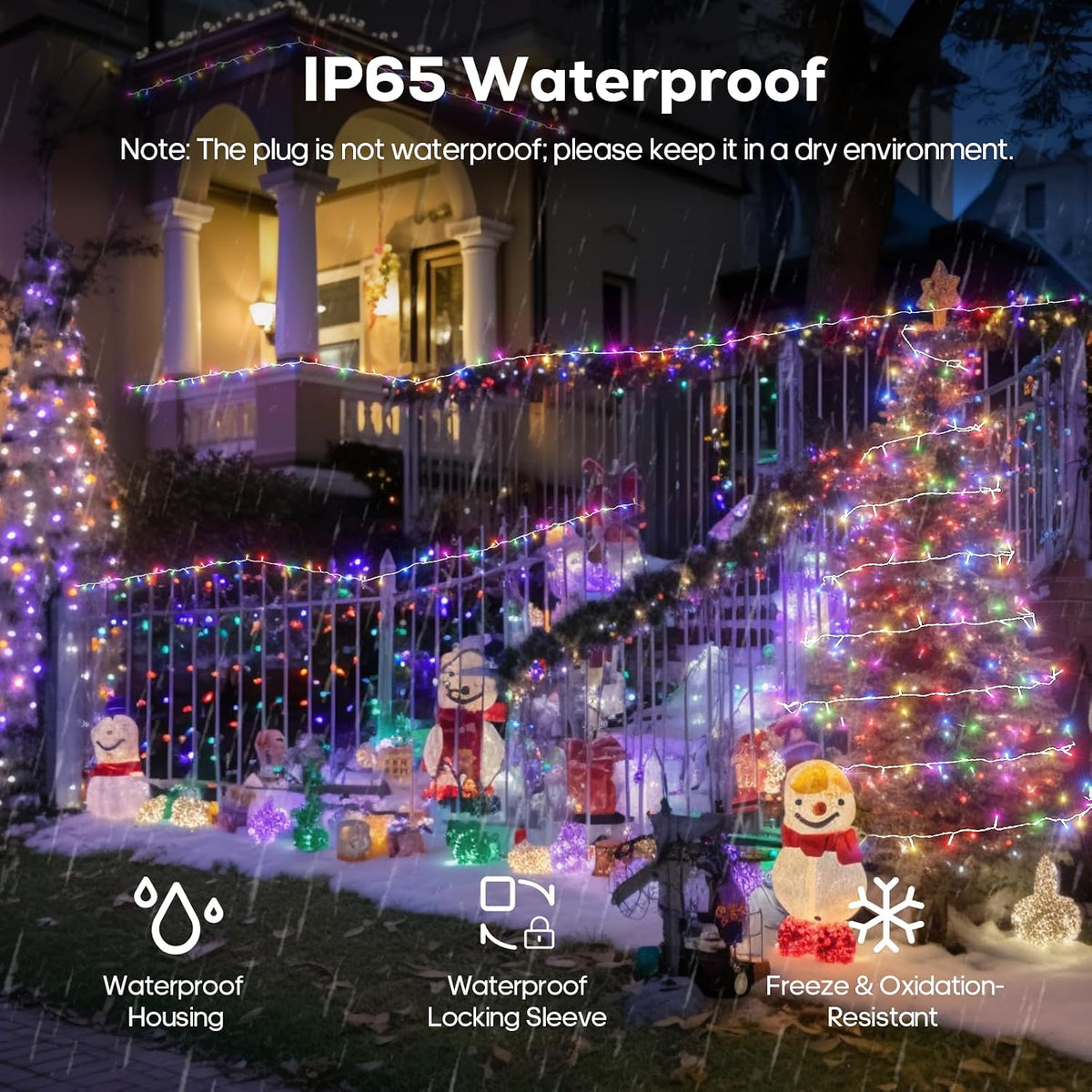 300 LED Christmas Fairy String Lights, Outdoor 128FT Waterproof Twinkle Lights, Color Changing String Lights, 11 Lighting Modes, Timing, Christmas Decoration-Multicolor to Cold White