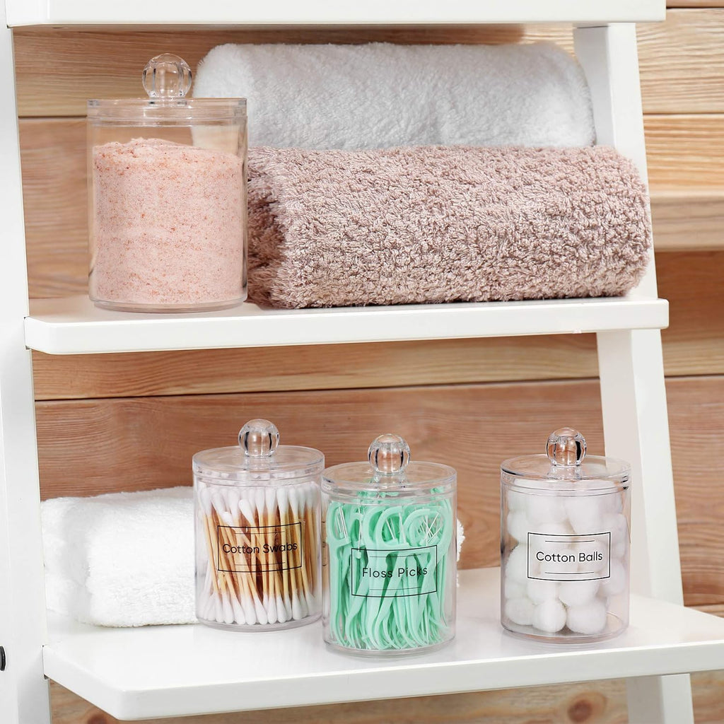 3 Pack Acrylic Qtip Holder Dispenser for Cotton Swabs, Balls, Floss Picks