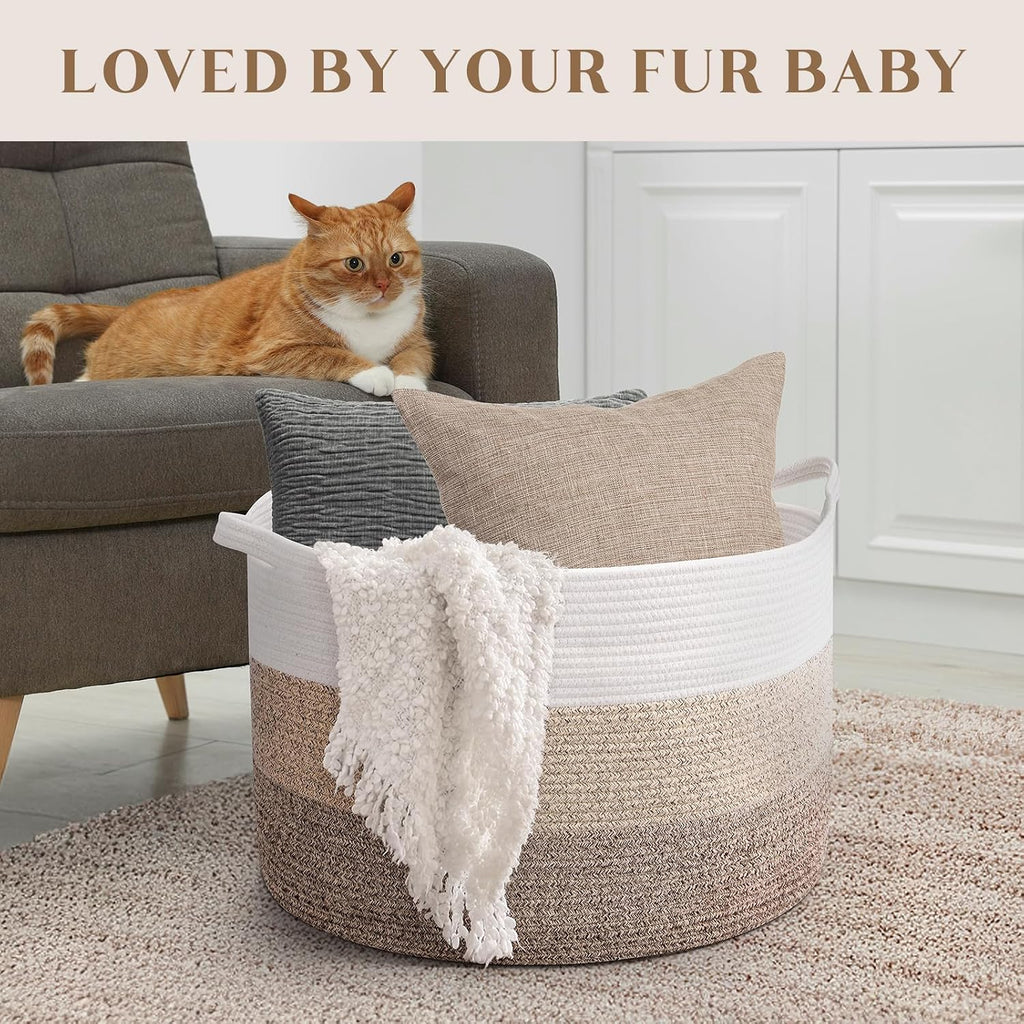 Maliton Woven Rope Blanket Basket Living Room, Storage Toy Basket, 90L