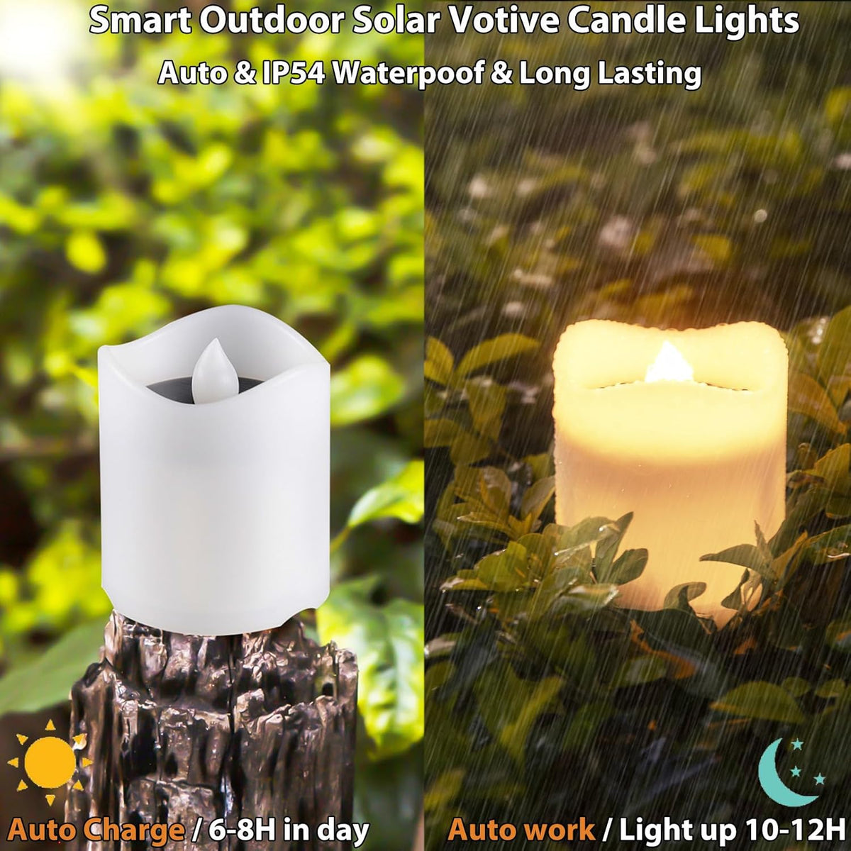 Solar Candles Outdoor Waterproof, 8pcs Rechargeable Dusk to Dawn Little Votive Candles, Flameless Flickering Solar Tea Lights for Patio Yard Deck Pathway Window Outdoor Lantern Decor (Warm White)
