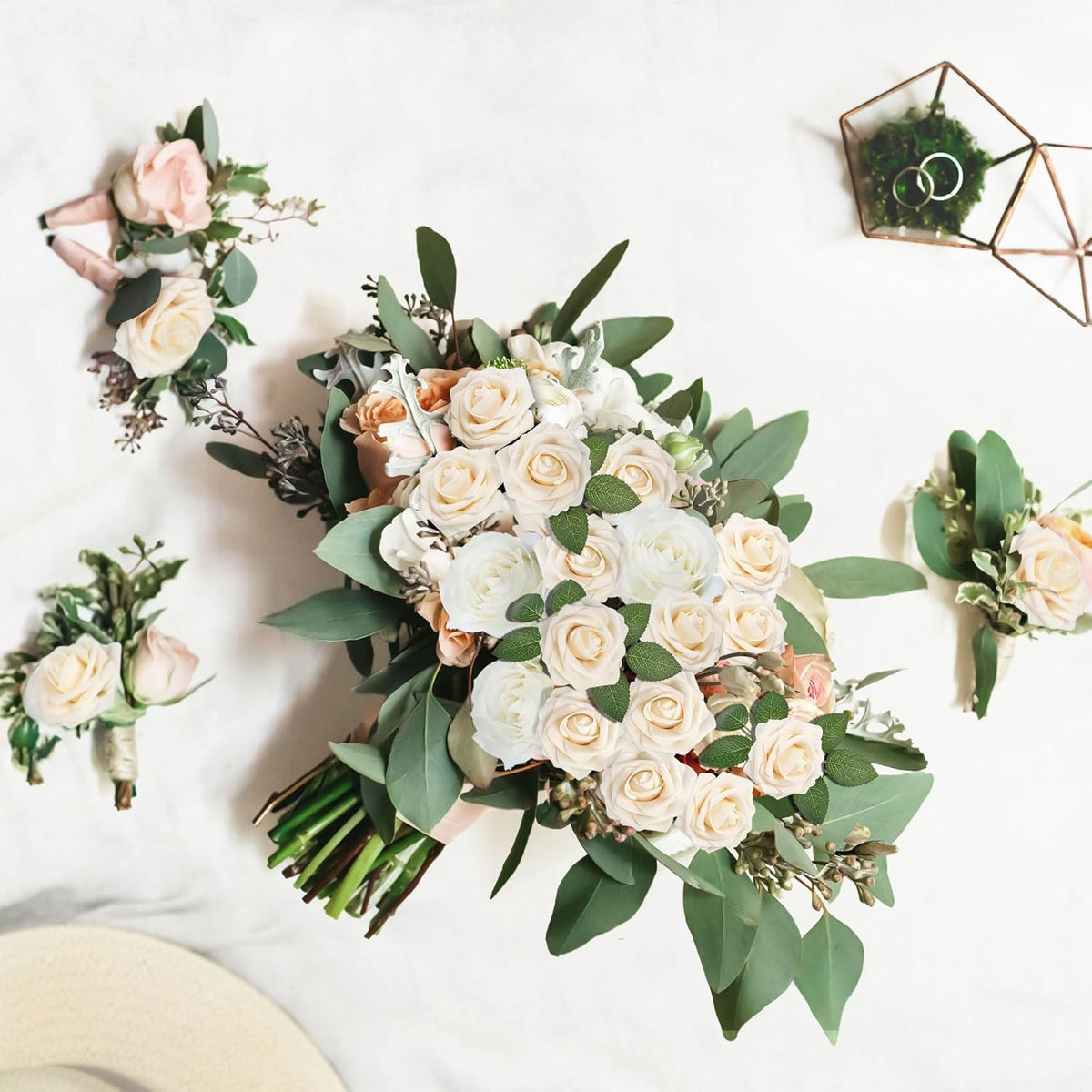 Mocoosy 50Pcs Rose Artificial Flowers, Cream White Fake Roses for Decorations, Real Touch Beige Foam Rose Bulk with Stem DIY Wedding Bouquet Bridal Shower Centerpieces Floral Arrangement Table Decor