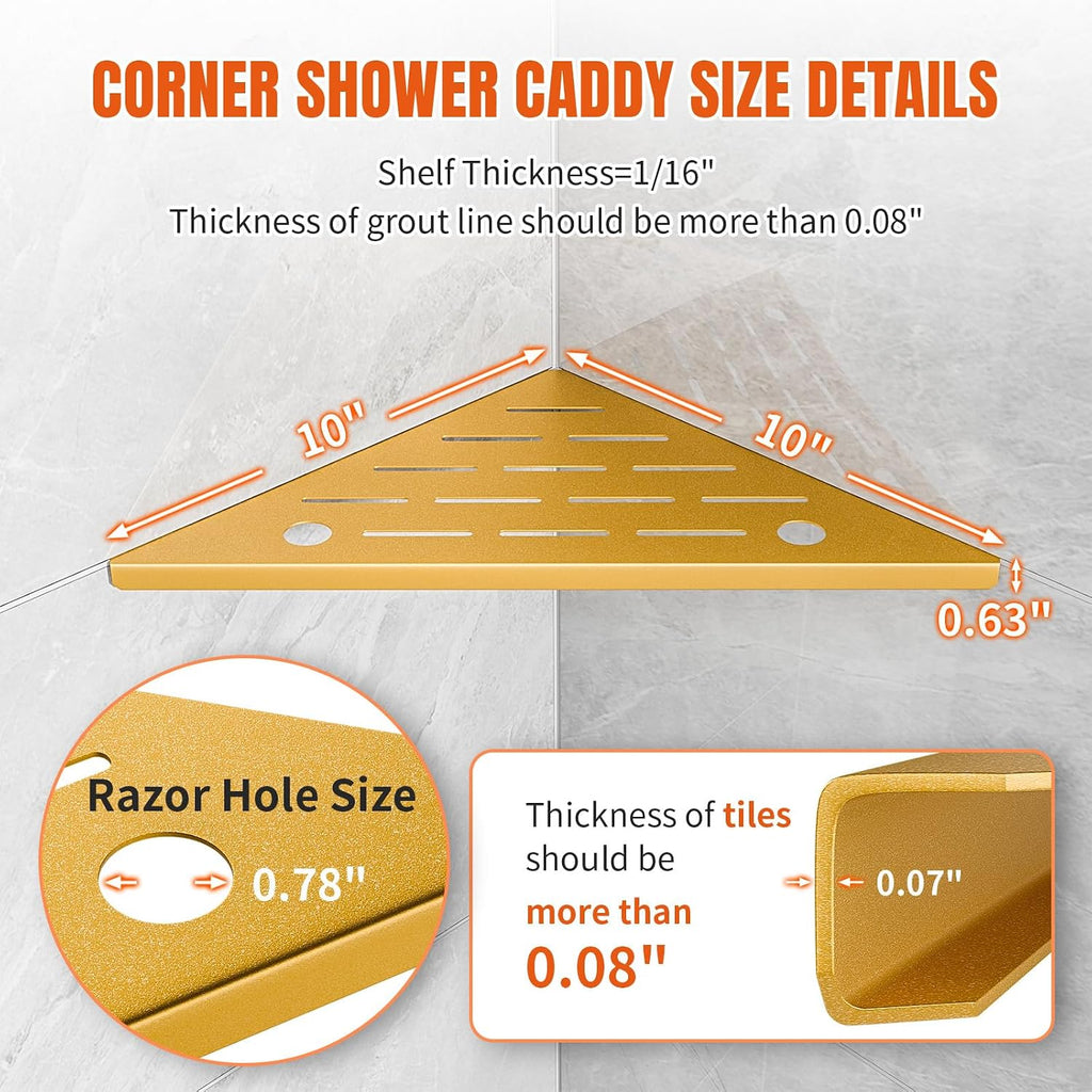 Corner Shower Shelves with Razor Hole, Modern Sturdy Shower Shelves