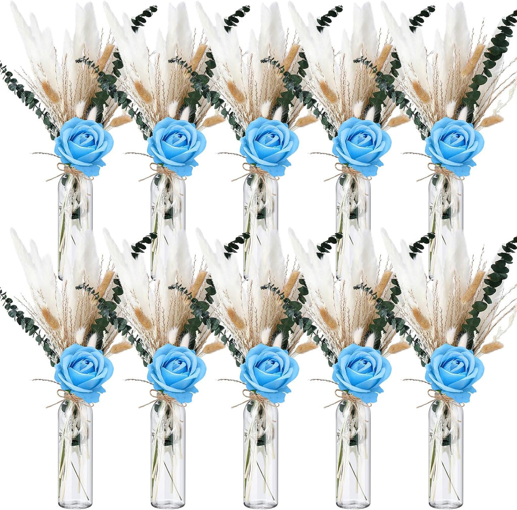 Qinyoung 10 Set Dried Pampas Grass Table Centerpiece for Wedding, Blue